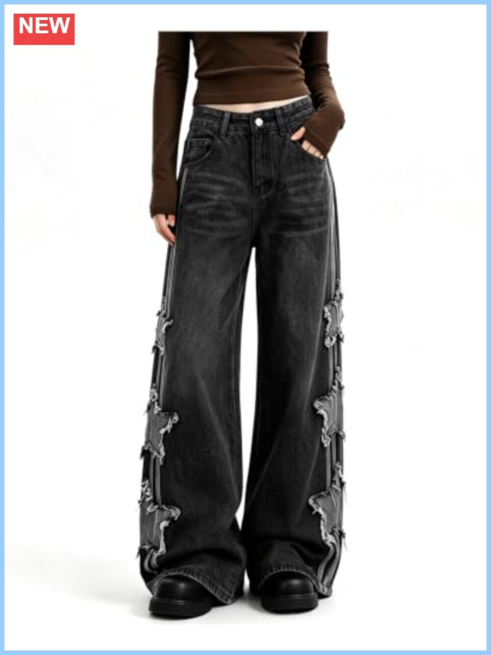 High Waisted Wide Leg Baggy Star Jeans Y2K Grunge Denim Pants